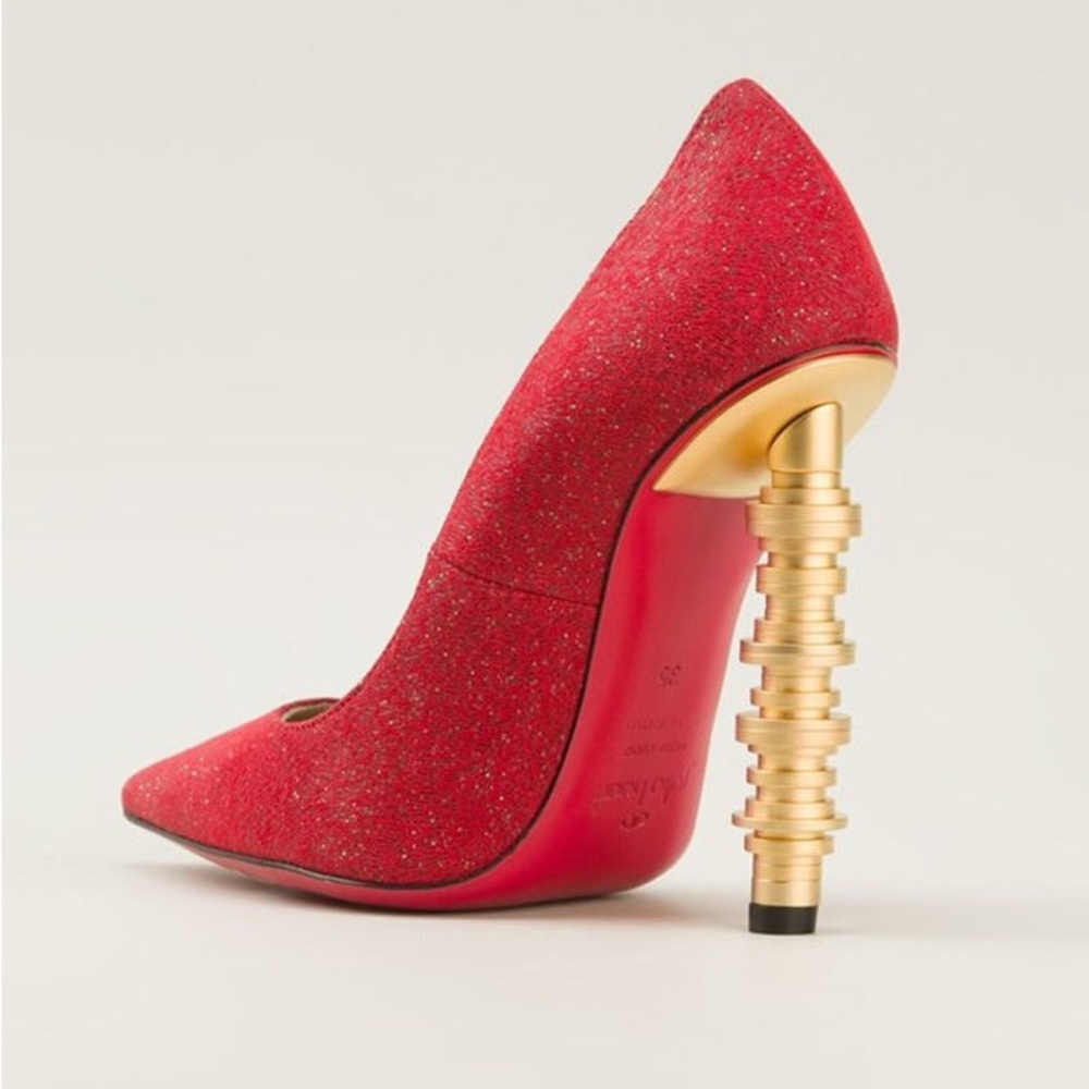 JULIA HAART Leather Court Red Coin Stack Heel